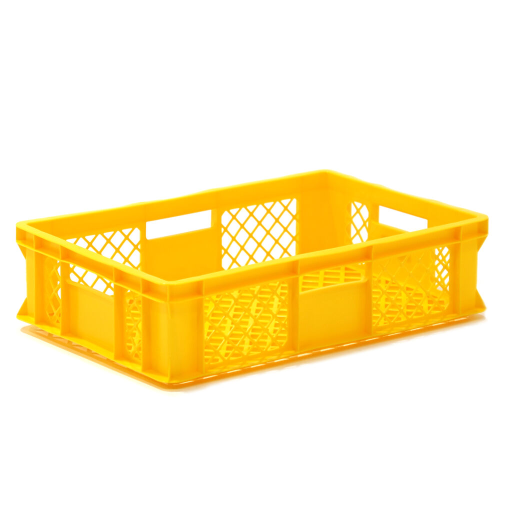 Stacking box plastic stackable walls floor perforated Colour: yellow 