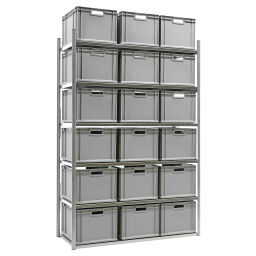 Stacking box plastic combination kit shelving rack including 18 stacking boxes
