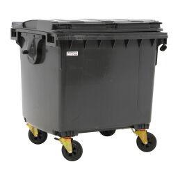 Waste container for din-intake with hinging lid