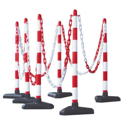 Barriers combination kit 6 uprights with triangle plate, complete with 10 m chain and hooks (red/white) 