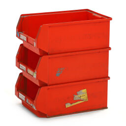 Used storage bin plastic with grip opening stackable