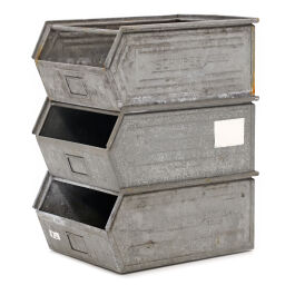 Used storage bin steel stackable grip opening