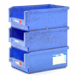 Used storage bin plastic with grip opening stackable