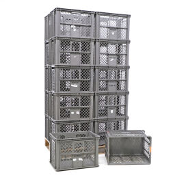 Used stacking box plastic pallet tender walls perforated / floor closed