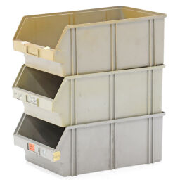 Used storage bin plastic with grip opening stackable