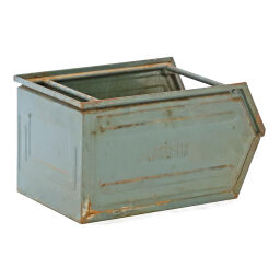 Used storage bin steel stackable grip opening