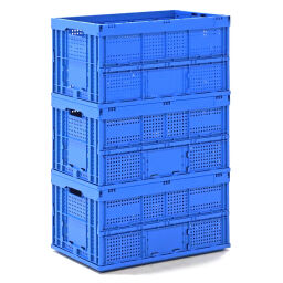 Stacking box plastic stackable and foldable walls perforated / floor closed