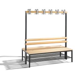 Warehouse cabinets cloakroom bench with coat rack and shoe rack, double-sided 