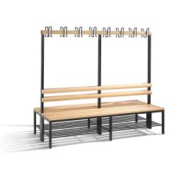 Warehouse cabinets cloakroom bench with coat rack and shoe rack, double-sided 