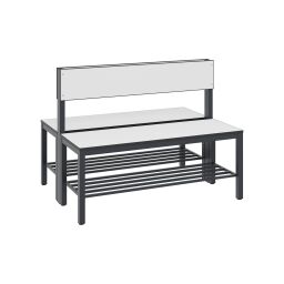 Warehouse cabinets cloakroom bench with backrest and shoe rack, double-sided 