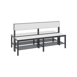 Warehouse cabinets cloakroom bench with backrest and shoe rack, double-sided 