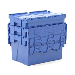 Stacking box plastic nestable and stackable provided with lid consisting of two parts