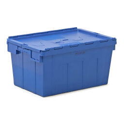 Stacking box plastic nestable and stackable provided with lid consisting of two parts