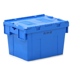 Stacking box plastic pallet tender provided with lid consisting of two parts