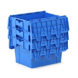 Stacking box plastic pallet tender provided with lid consisting of two parts