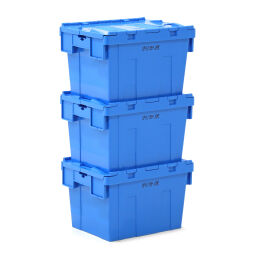 Stacking box plastic pallet tender provided with lid consisting of two parts